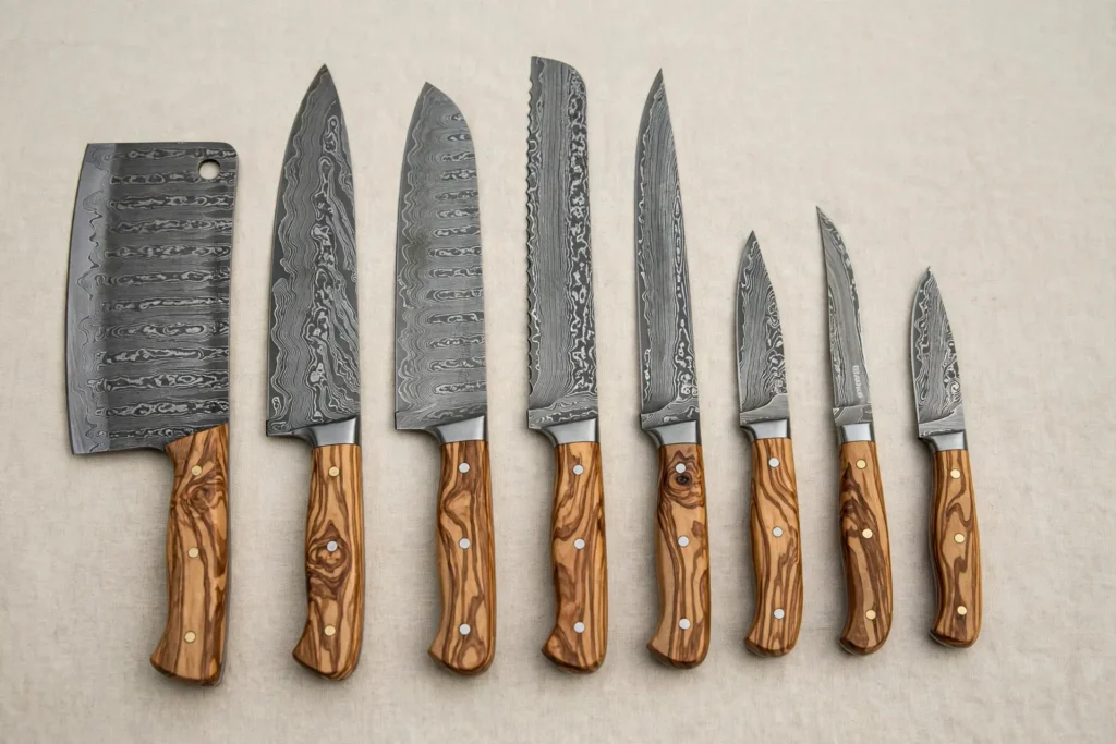 8-Pieces Damascus steel Blades & Walnut wood handles Chef Knife set