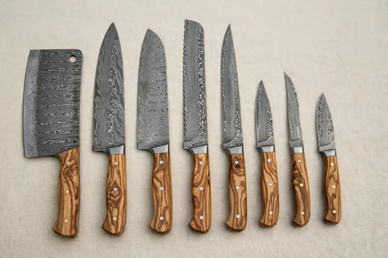 8-Pieces Damascus steel Blades & Walnut wood handles Chef Knife set