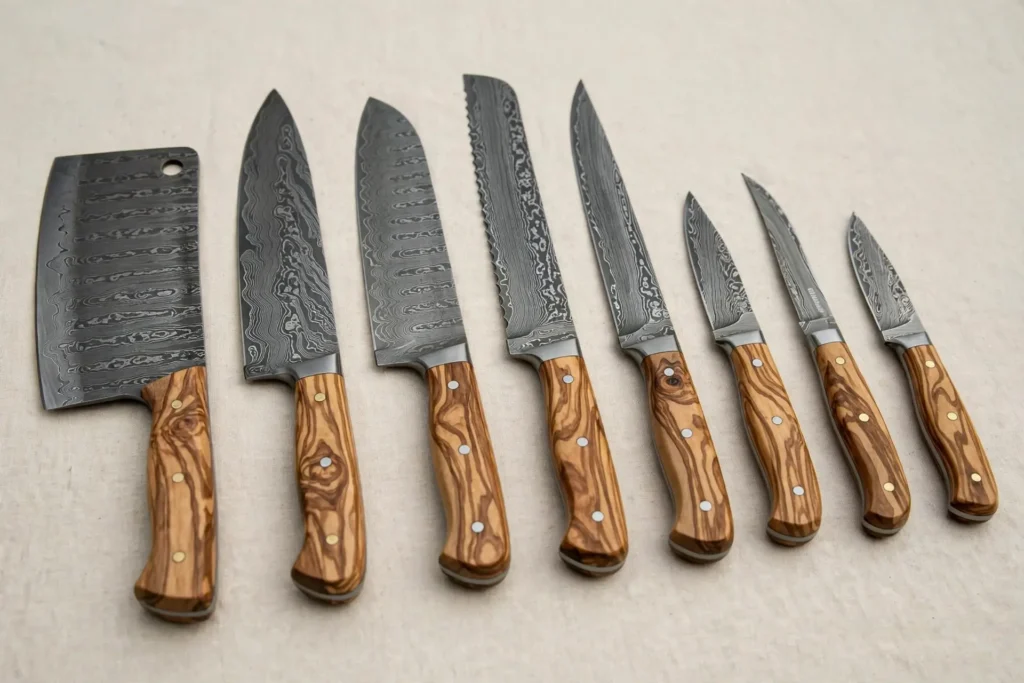 8-Pieces Damascus steel Blades & Walnut wood handles Chef Knife set, picture 2