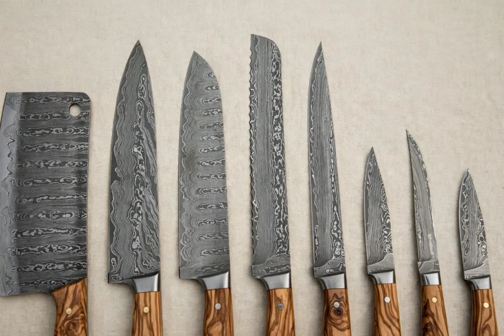 8-Pieces Damascus steel Blades & Walnut wood handles Chef Knife set, picture 3