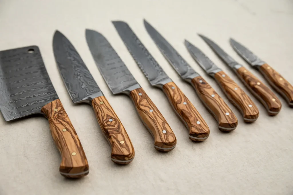 8-Pieces Damascus steel Blades & Walnut wood handles Chef Knife set, picture 4