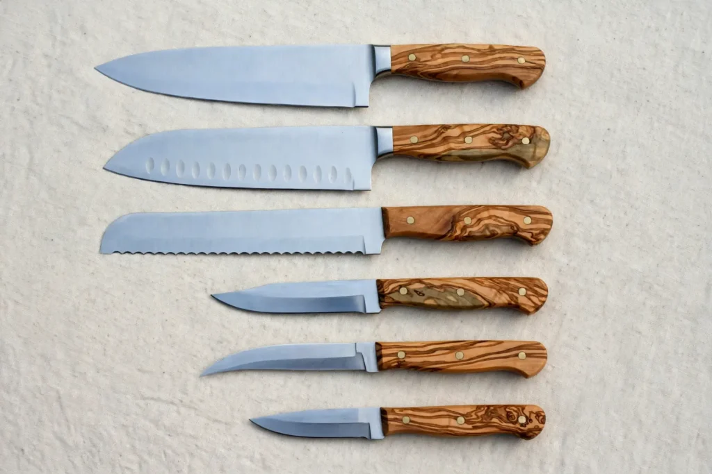 6-Pieces Carbon steel Blades and Walnut wood Handles chef Set
