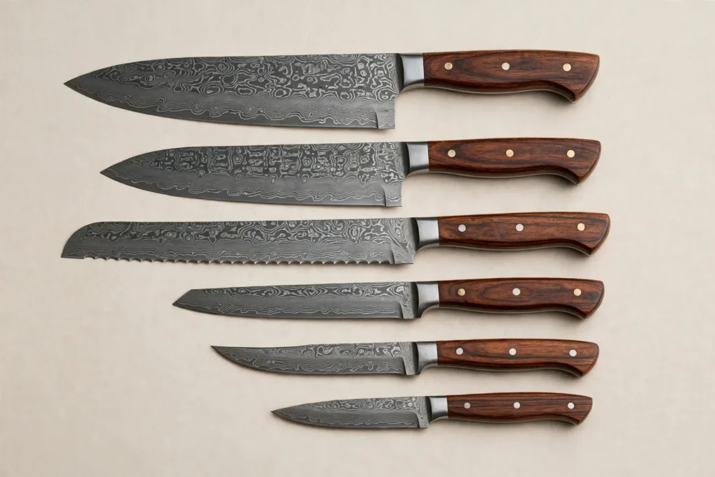 6-Piece  Damascus Steel Blades and Wooden Handles chef Knife Set