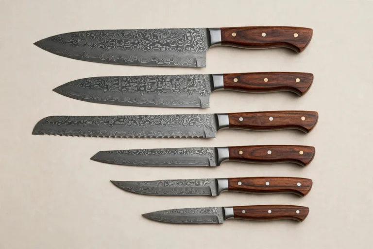 6-Piece  Damascus Steel Blades and Wooden Handles chef Knife Set