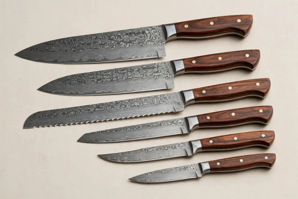 6-Piece  Damascus Steel Blades and Wooden Handles chef Knife Set, picture 2