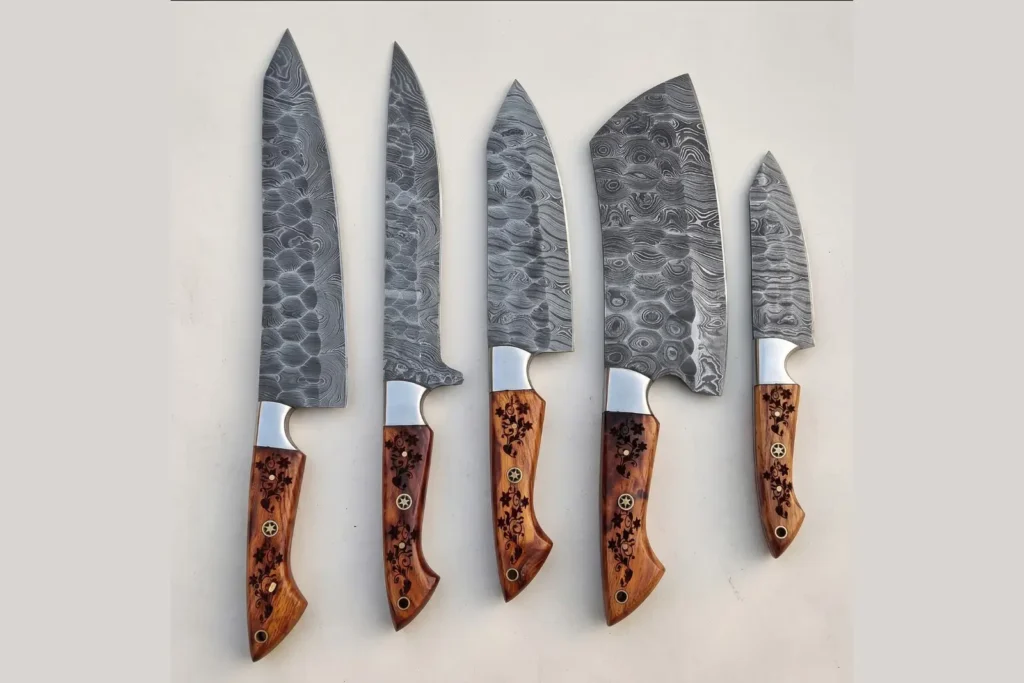 5-Pieces Damascus Steel & Wooden Handles Chef Knife set