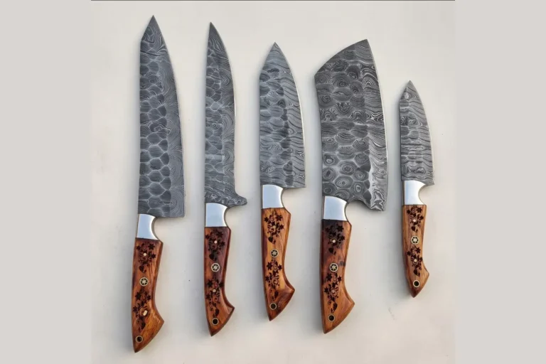 5-Pieces Damascus Steel & Wooden Handles Chef Knife set, handmade by Pakistan Knives & Swords